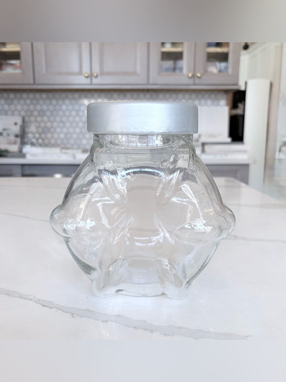 VTG 1998 IKEA FÖRVAR Clear Glass Storage Jar in Silver Grey Plastic Lid 61 Oz